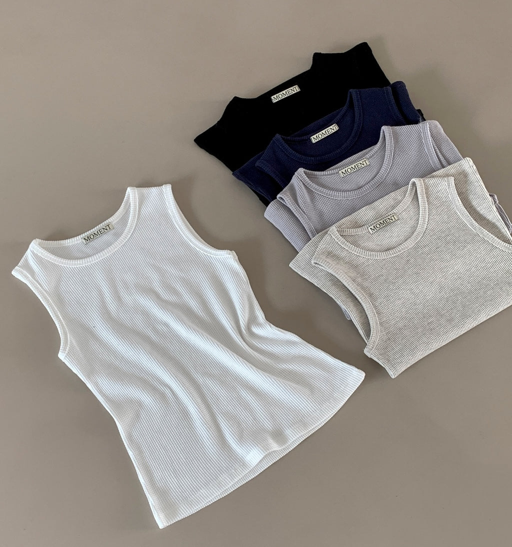 (2Pack)Moment Waffle Texture U-Neck Sleeveless Top — Bio-Washed Cotton