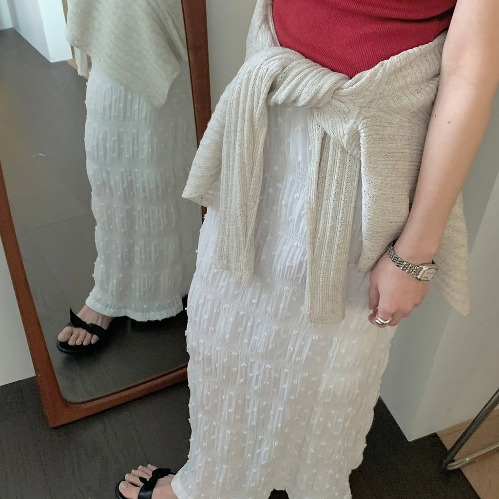 Merrymore Popcorn Texture Long Skirt — Low Rise Elastic Waist One Size