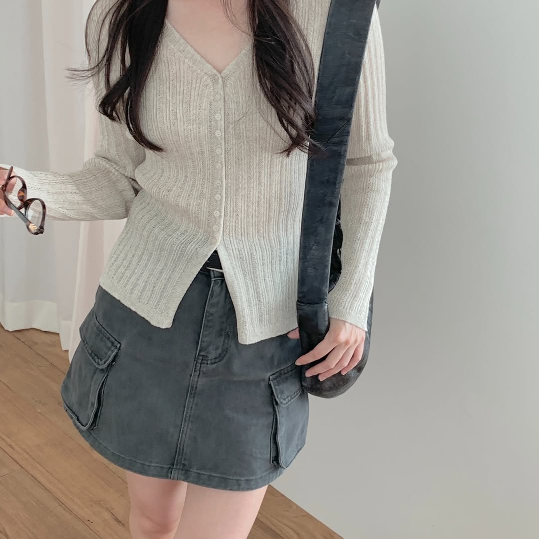 Merrymore Linen Blend Openwork Knit Cardigan