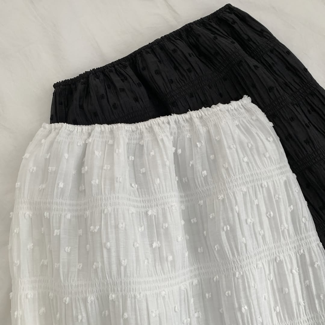 Merrymore Popcorn Texture Long Skirt — Low Rise Elastic Waist One Size