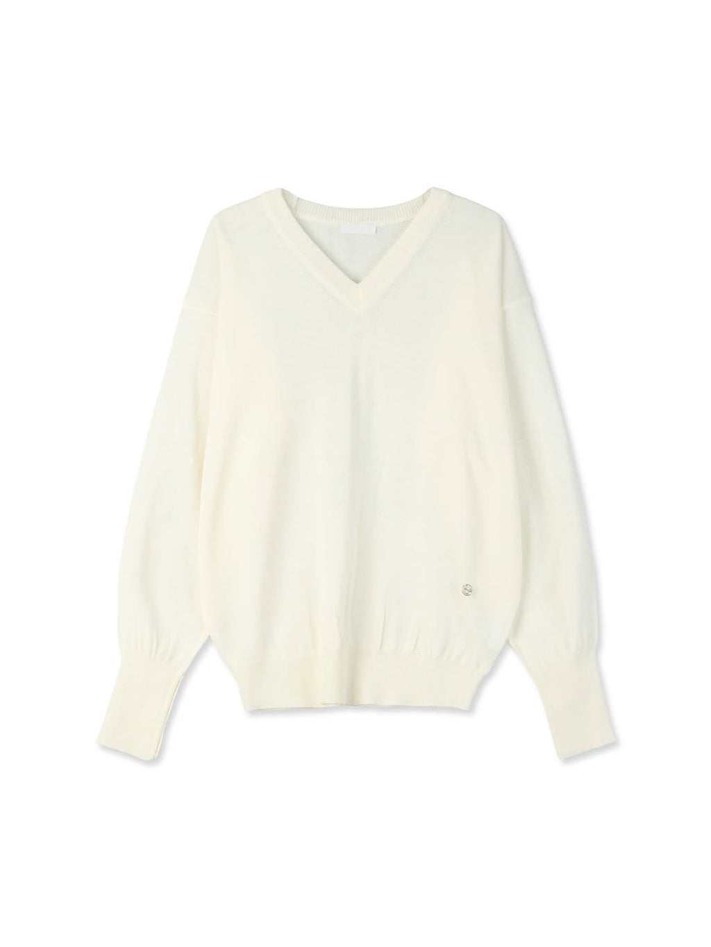 Maglione in maglia a V con maniche a palloncino in misto lino