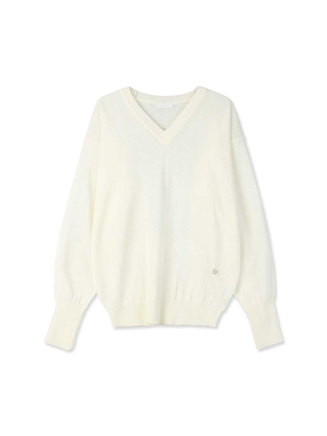 Maglione in maglia a V con maniche a palloncino in misto lino