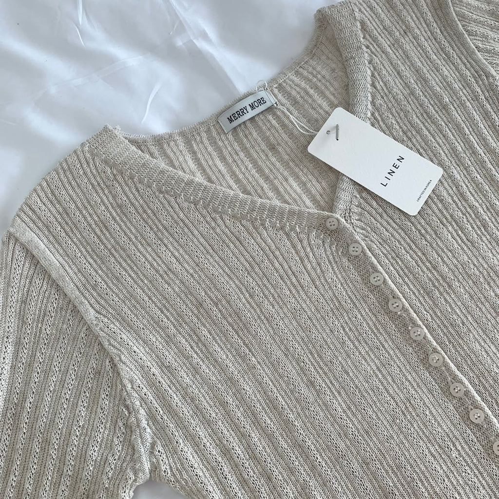 Merrymore Linen Blend Openwork Knit Cardigan