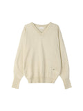 Maglione in maglia a V con maniche a palloncino in misto lino