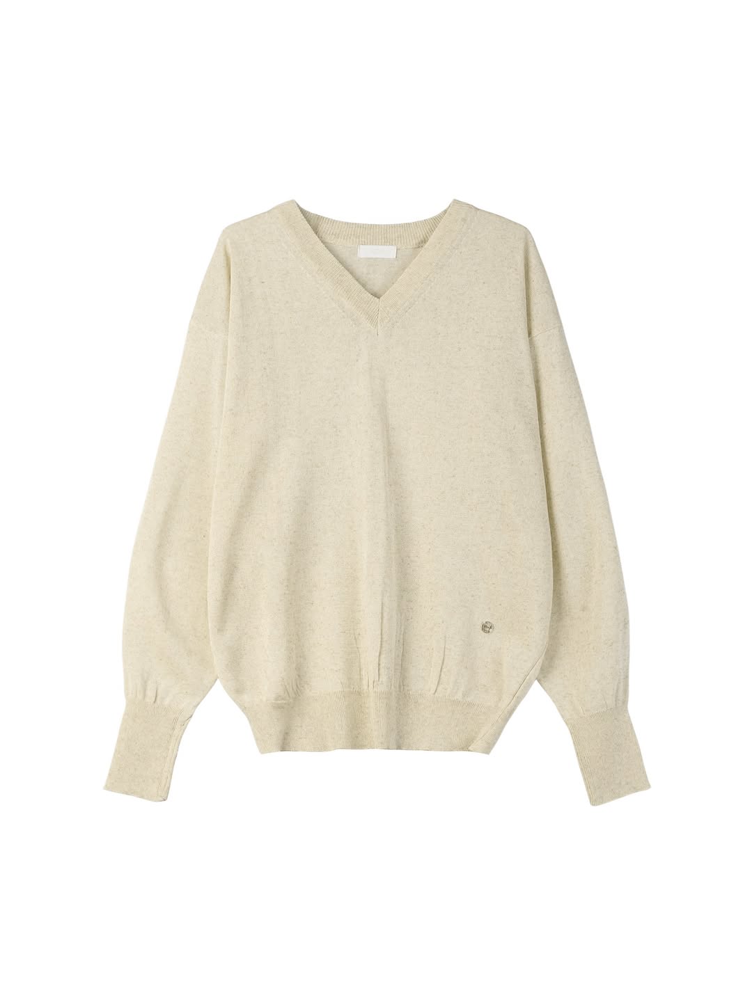 Maglione in maglia a V con maniche a palloncino in misto lino