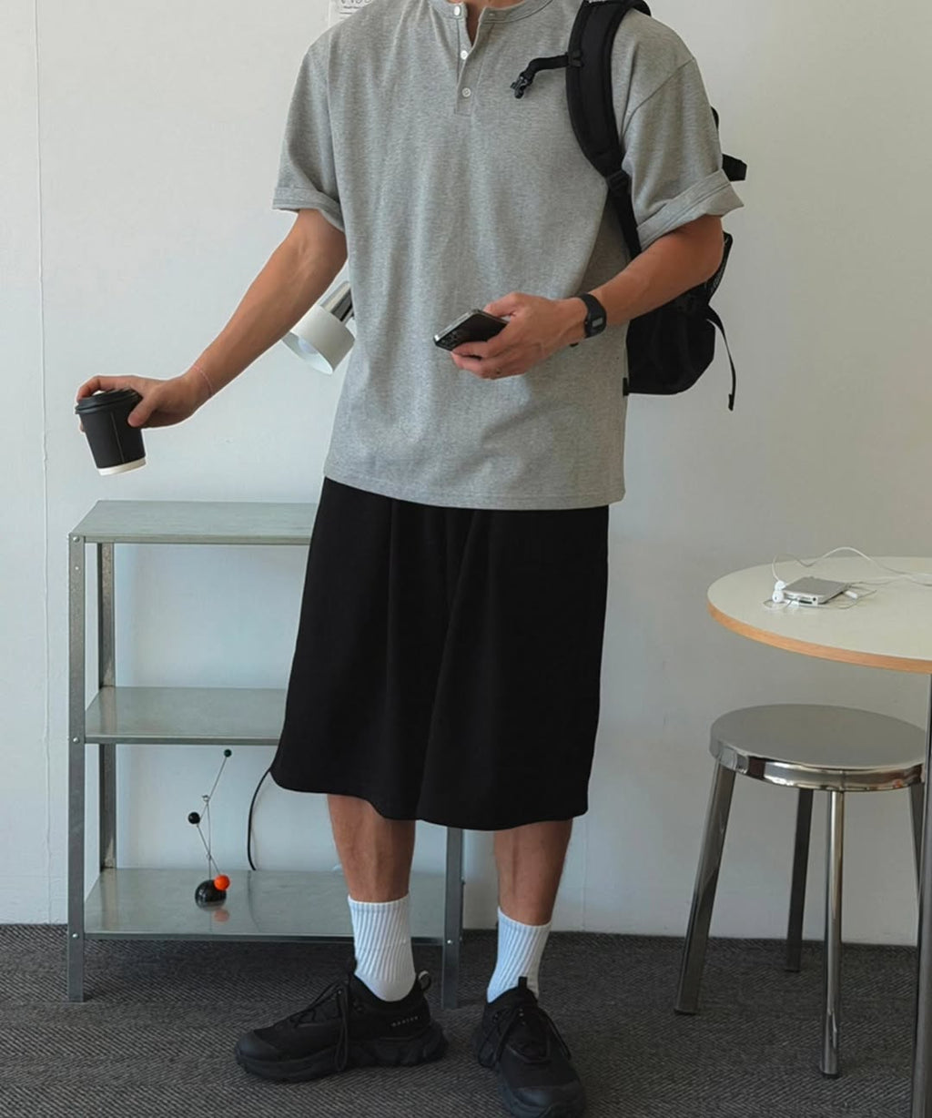 Grab Henley Neck Oversized Short Sleeve T-Shirt