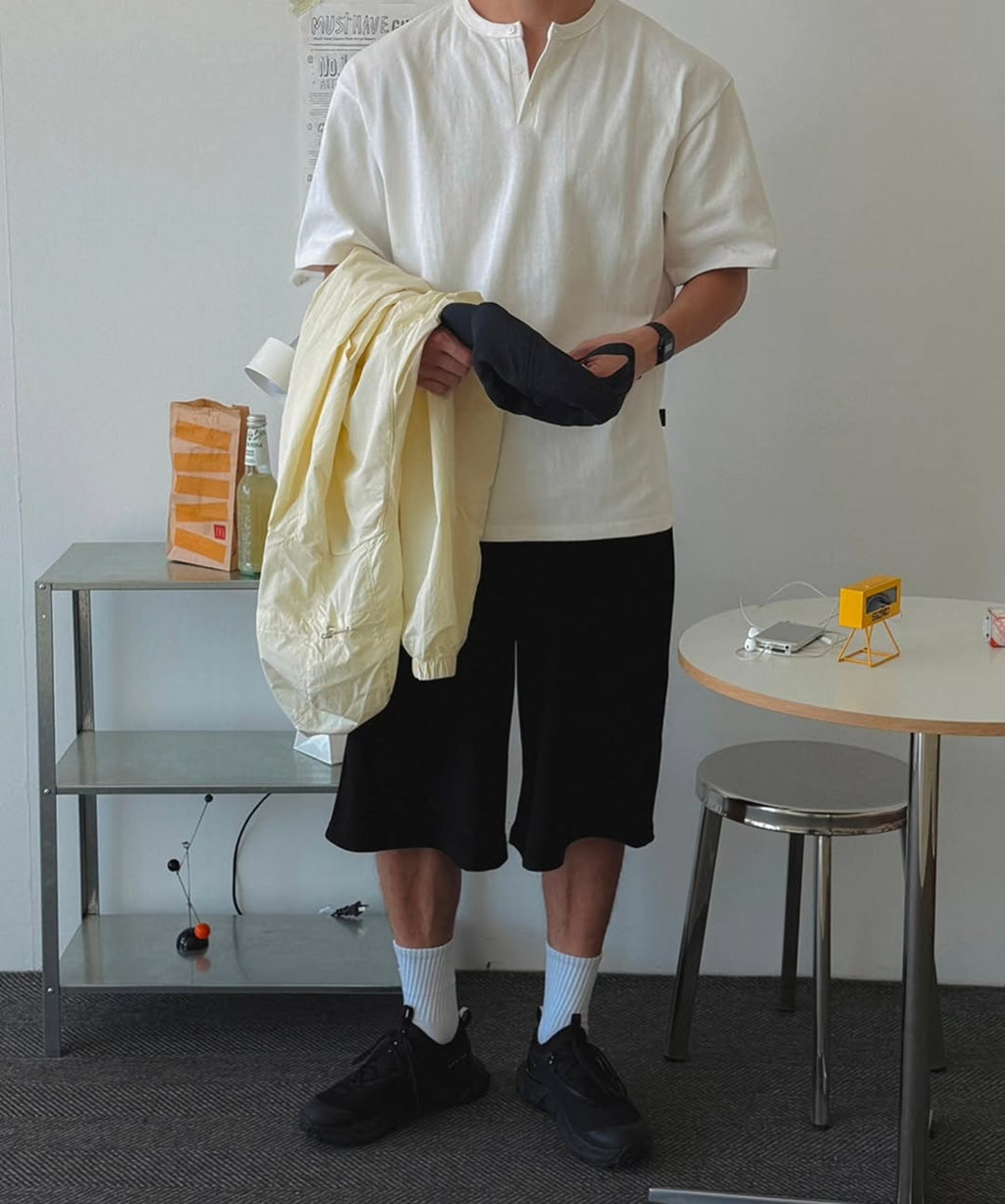 Grab Henley Neck Oversized Short Sleeve T-Shirt