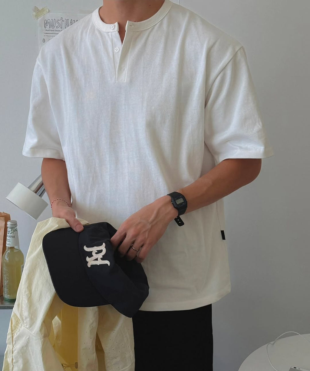 Grab Henley Neck Oversized Short Sleeve T-Shirt