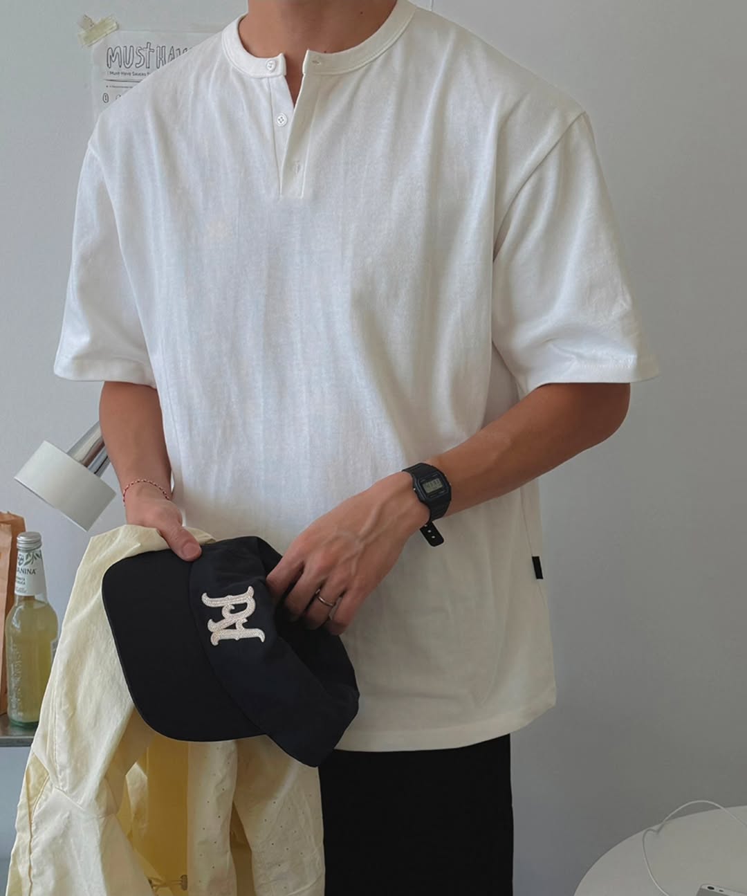 Grab Henley Neck Oversized Short Sleeve T-Shirt
