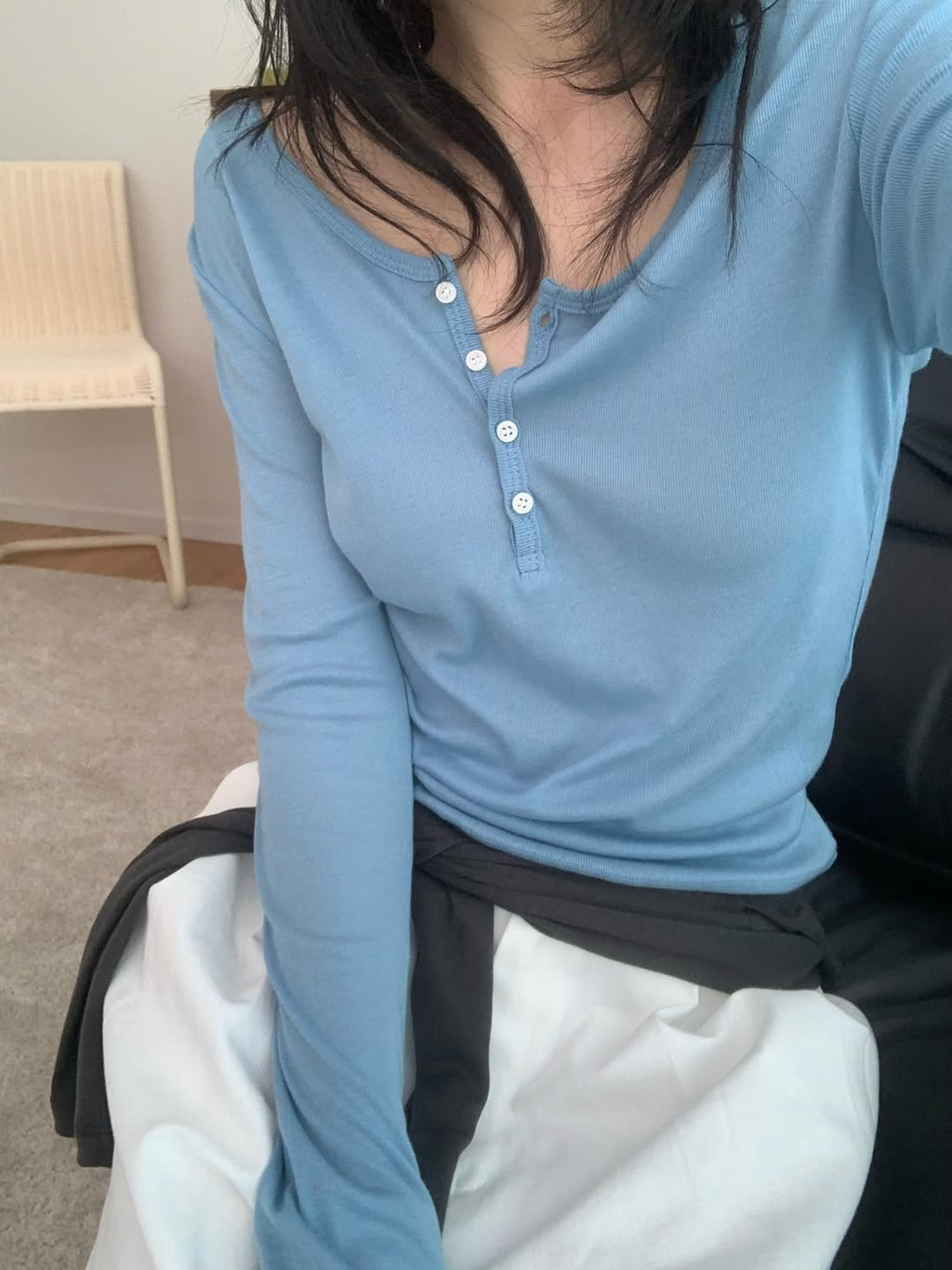 Maglia a maniche lunghe con scollo Henley a costine larghe Well Row