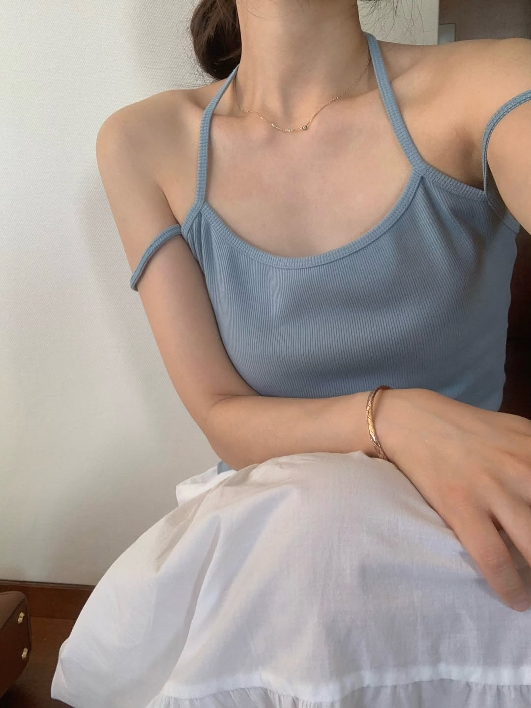 Top con Camisola a Costine 1+1 Well Row con Dettaglio Laccio sul Retro