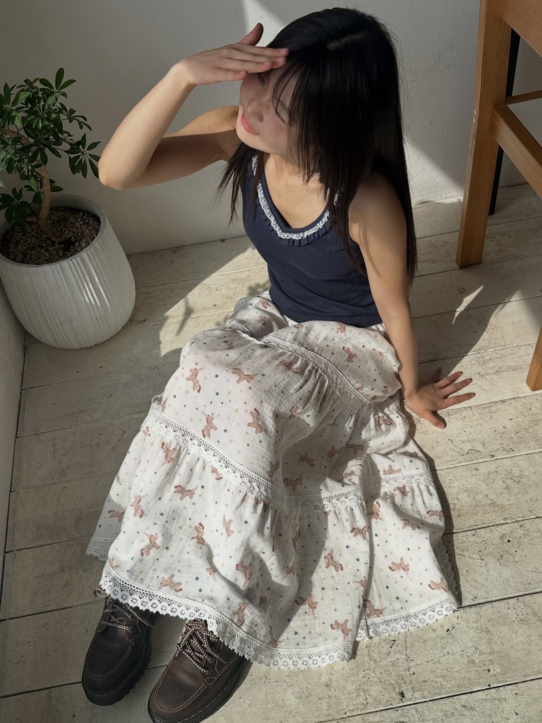 Excuse Pony & Star Print Tiered Maxi Skirt — Crochet Lace Cotton