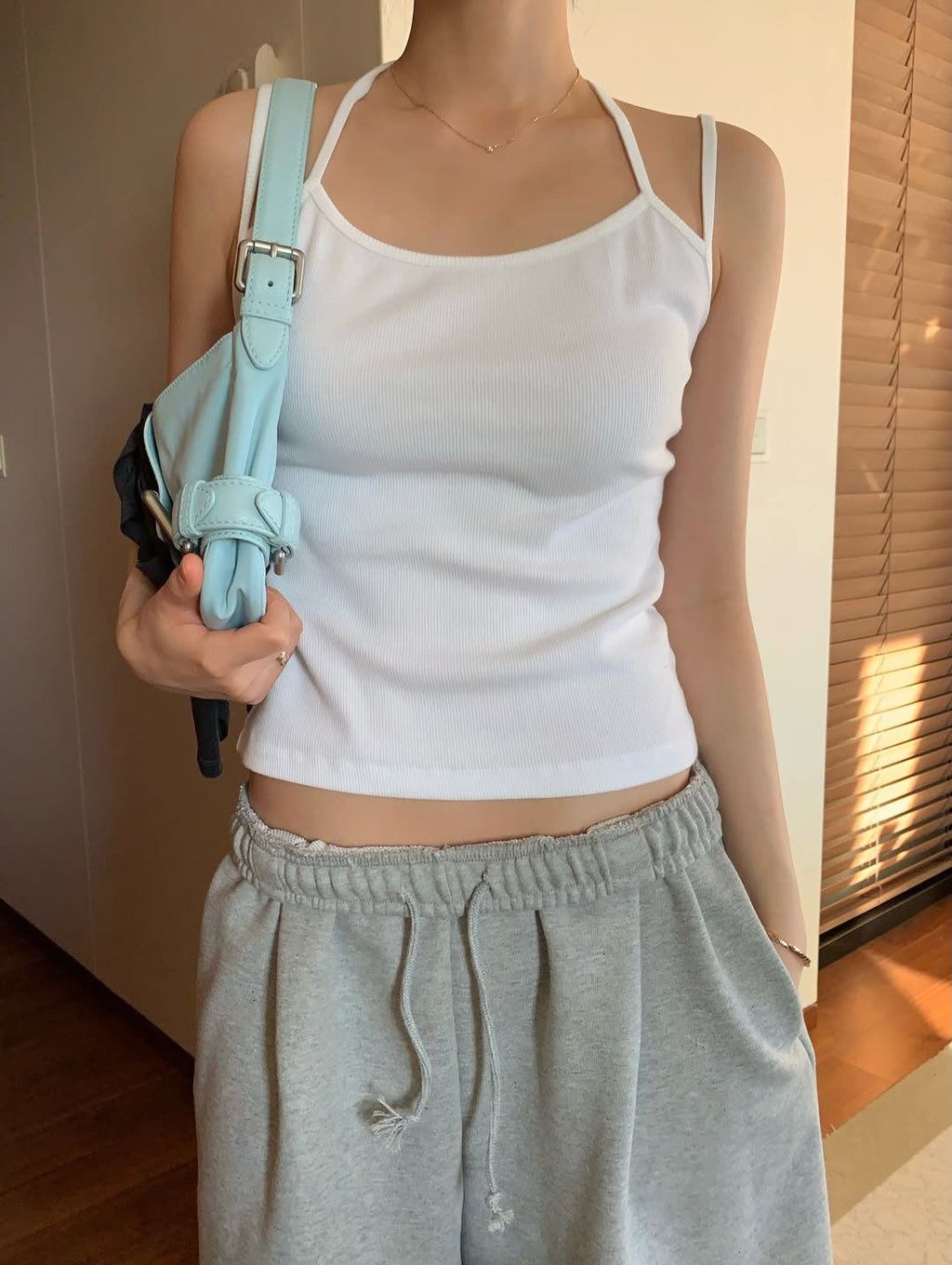 Top con Camisola a Costine 1+1 Well Row con Dettaglio Laccio sul Retro