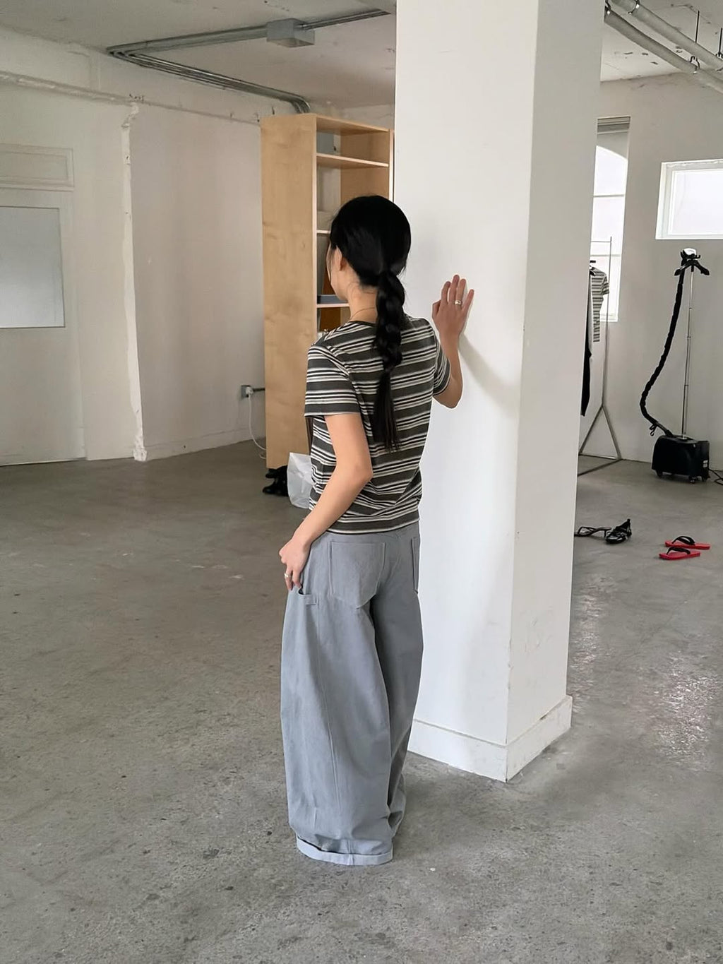 Overnear Wide Leg Trouser Pants — Cotton High Waist Tuck Pleat Flap Pocket Roll-Up Hem
