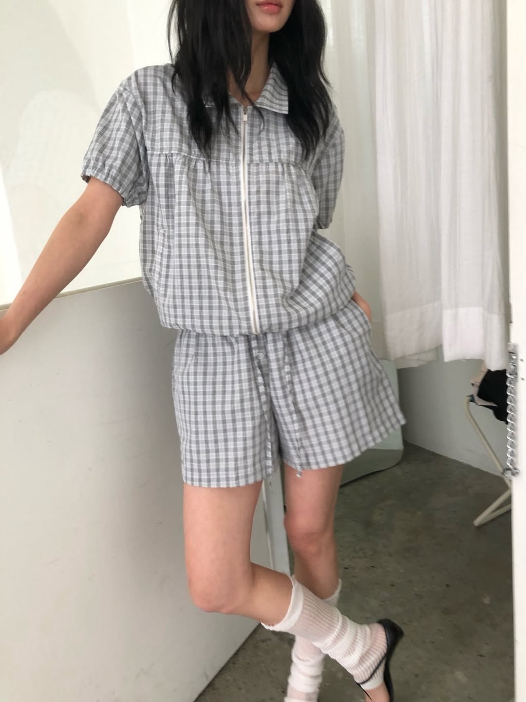 Ore Check Shirring Shorts & Jacket
