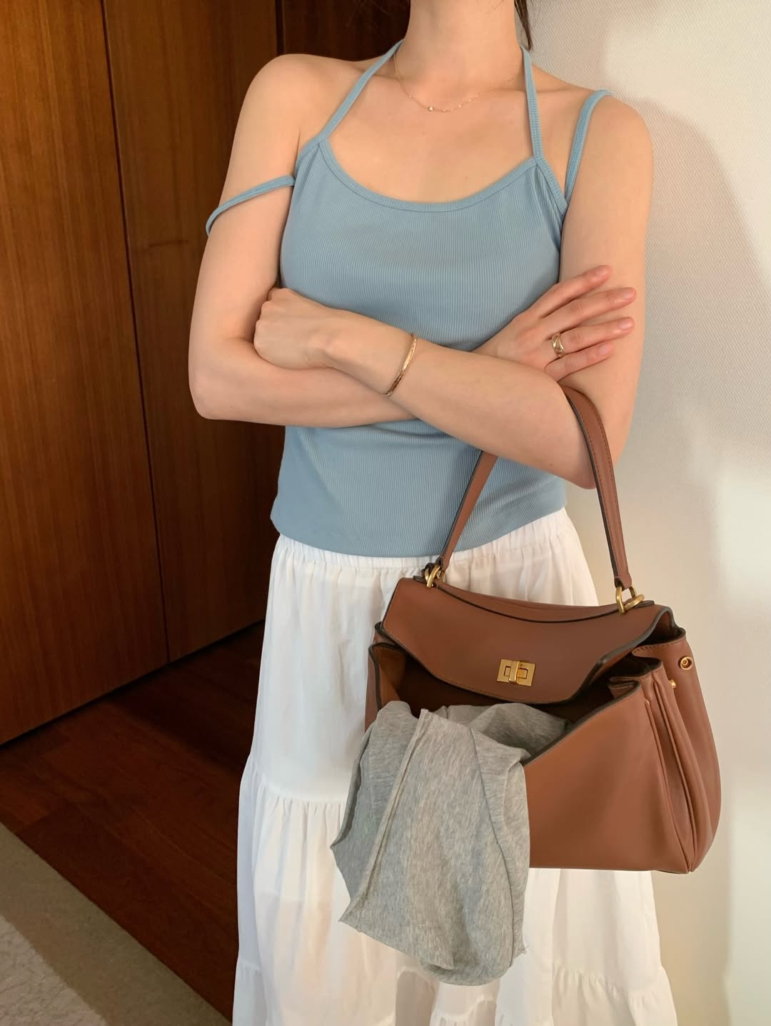 Top con Camisola a Costine 1+1 Well Row con Dettaglio Laccio sul Retro