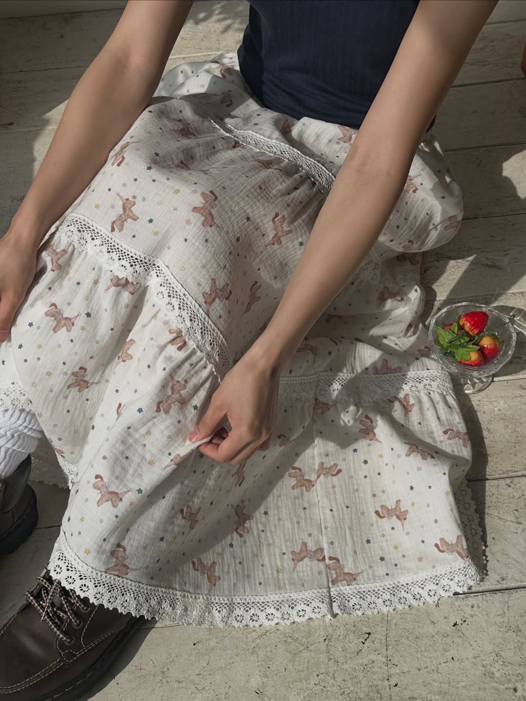 Excuse Pony & Star Print Tiered Maxi Skirt — Crochet Lace Cotton