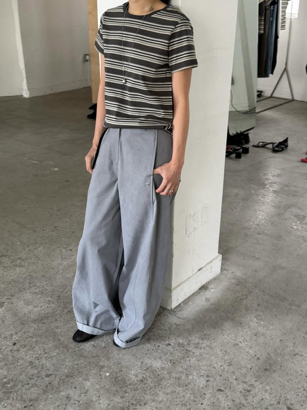 Overnear Wide Leg Trouser Pants — Cotton High Waist Tuck Pleat Flap Pocket Roll-Up Hem