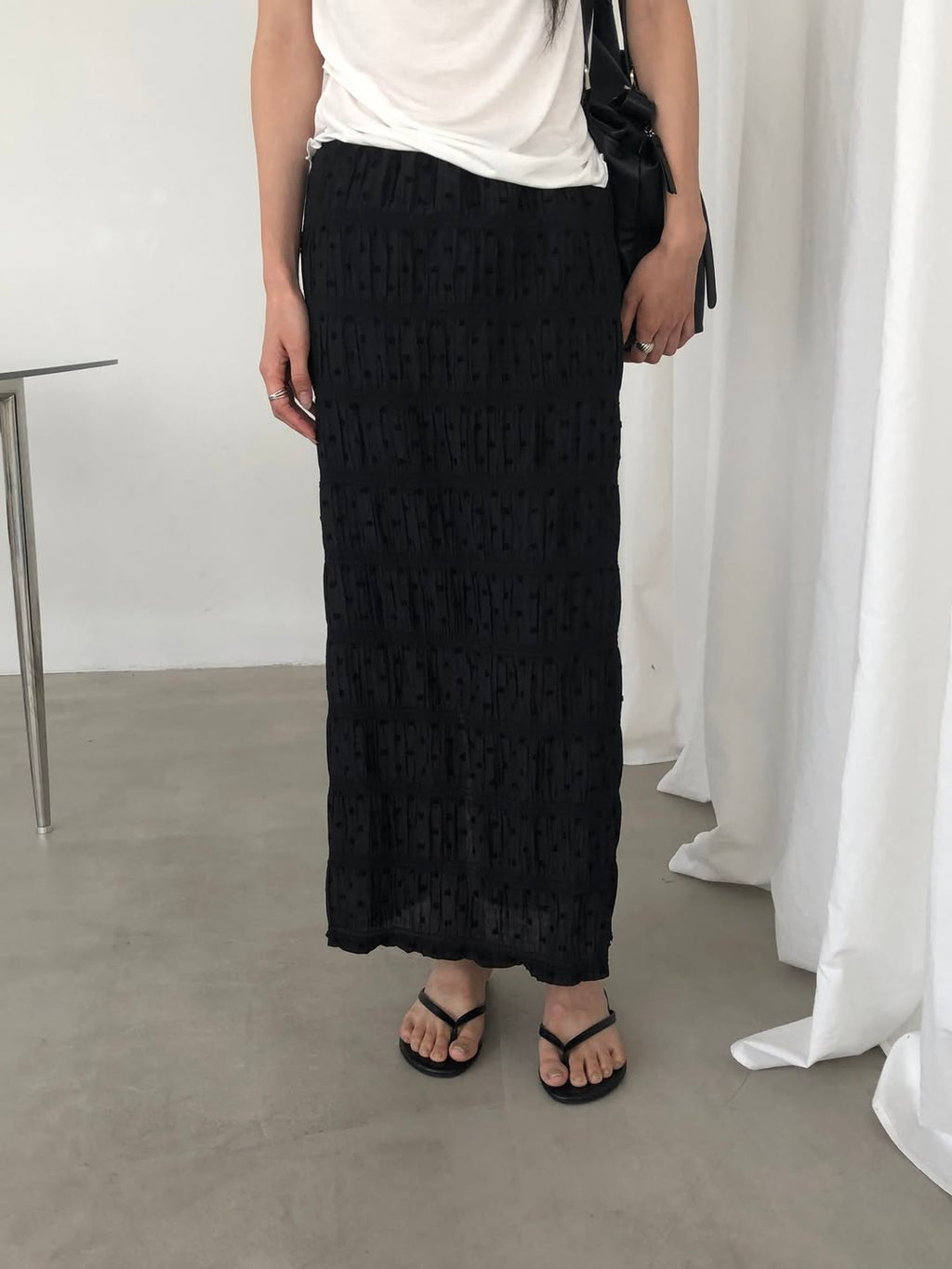Merrymore Popcorn Texture Long Skirt — Low Rise Elastic Waist One Size