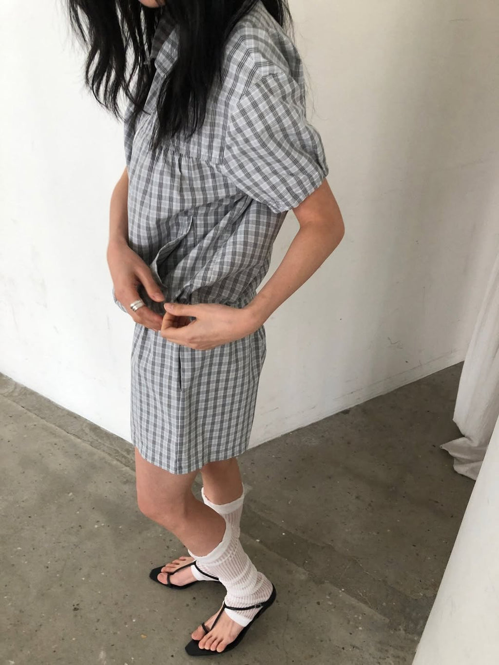 Ore Check Shirring Shorts & Jacket