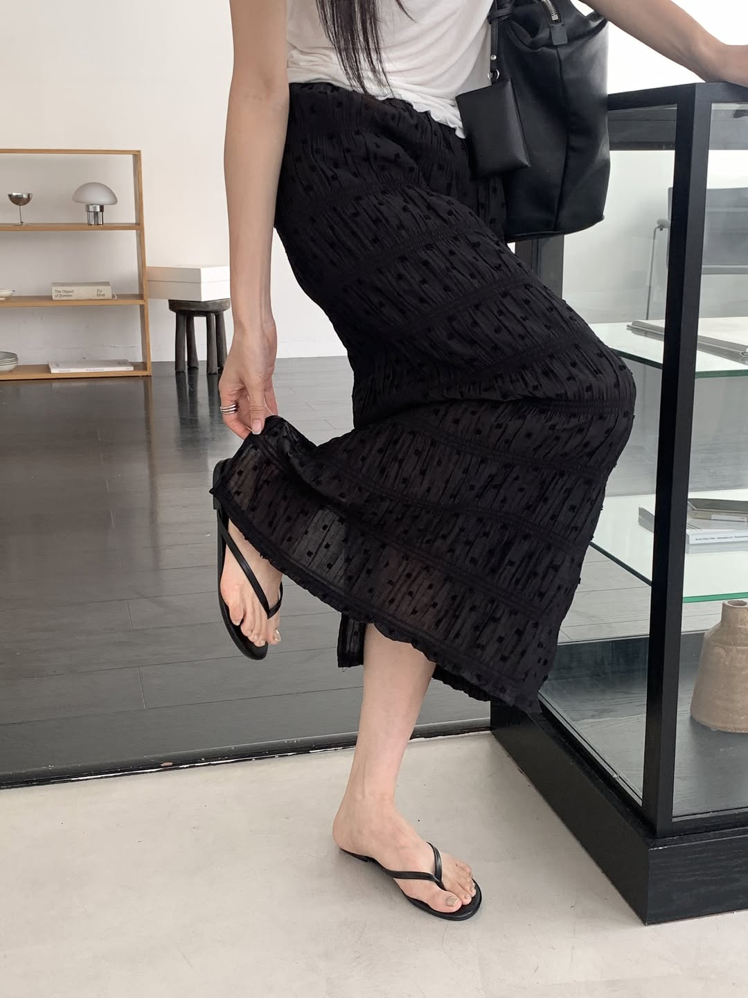 Merrymore Popcorn Texture Long Skirt — Low Rise Elastic Waist One Size
