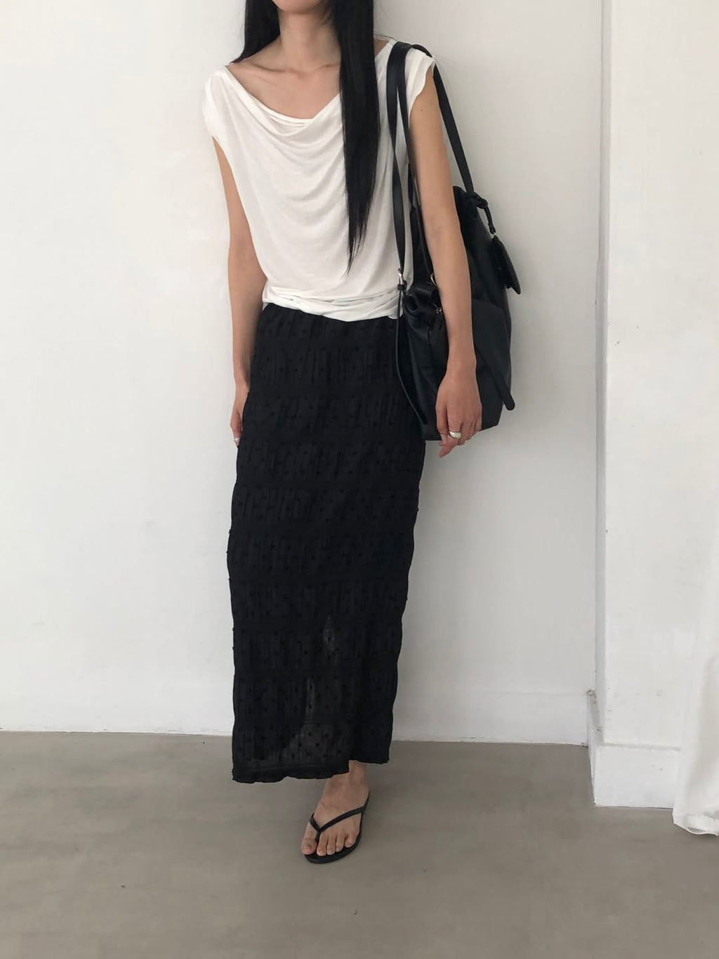 Merrymore Popcorn Texture Long Skirt — Low Rise Elastic Waist One Size