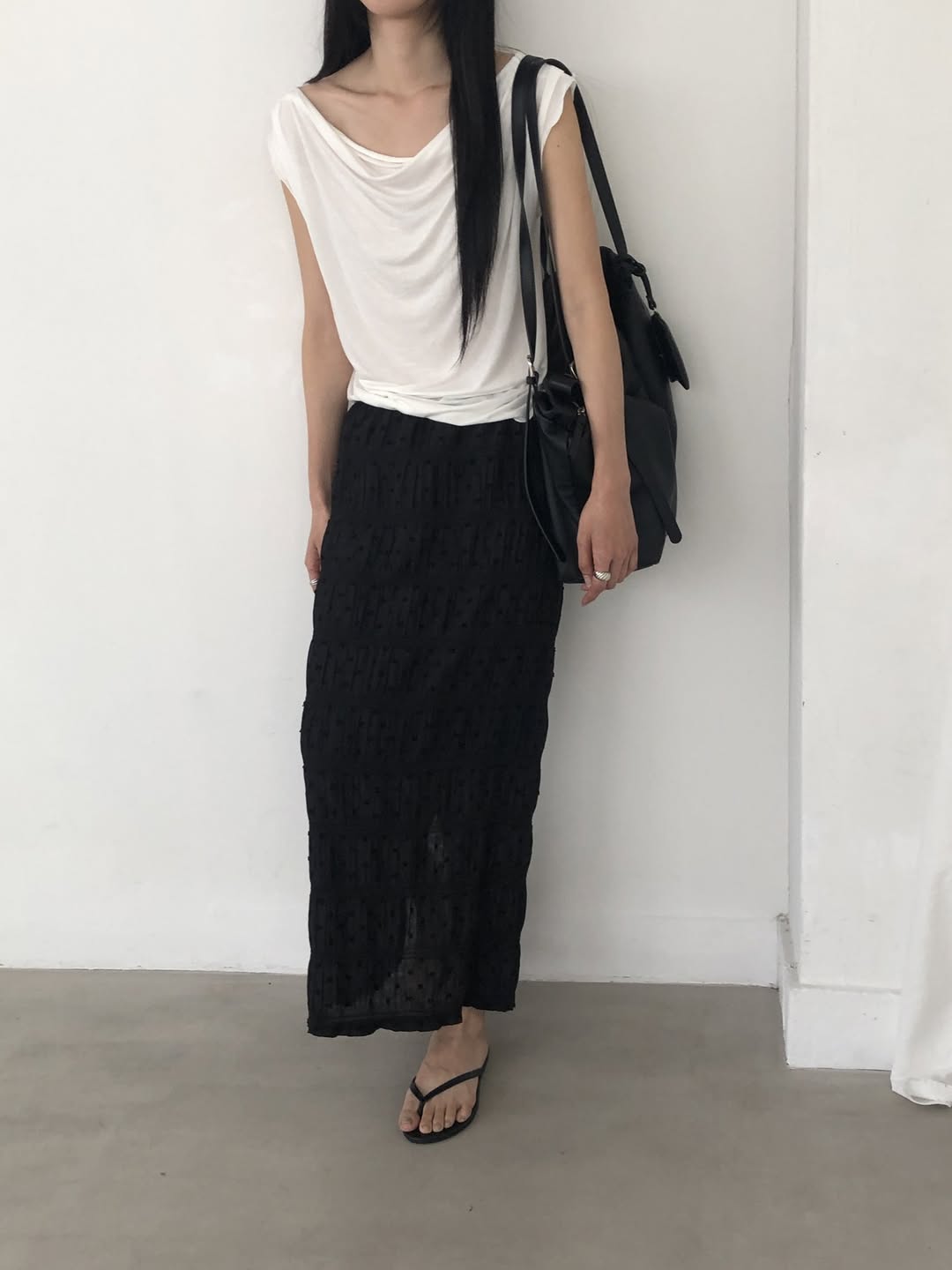 Merrymore Popcorn Texture Long Skirt — Low Rise Elastic Waist One Size