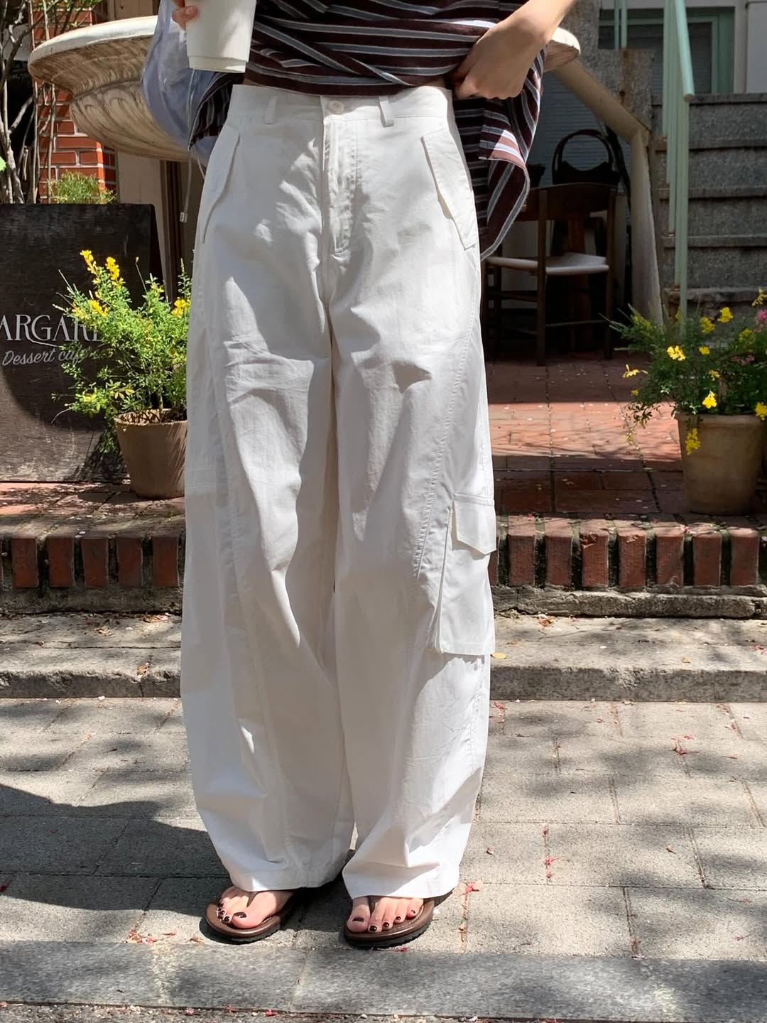 Areing Melton Cargo Wide-Leg Trousers — Multi-Pocket