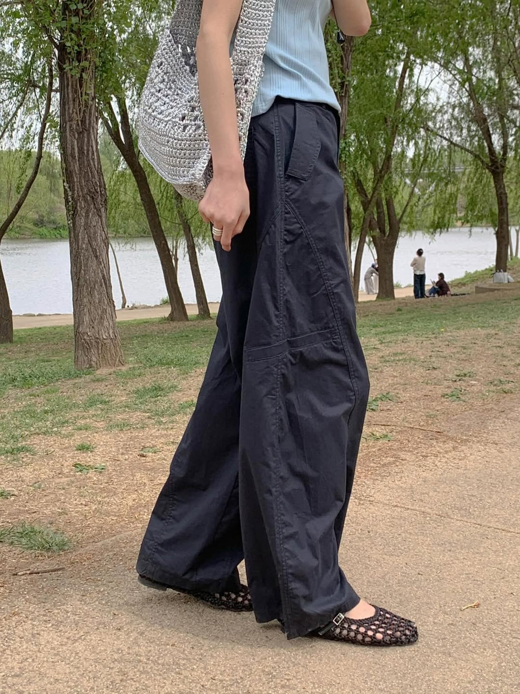 Areing Melton Cargo Wide-Leg Trousers — Multi-Pocket