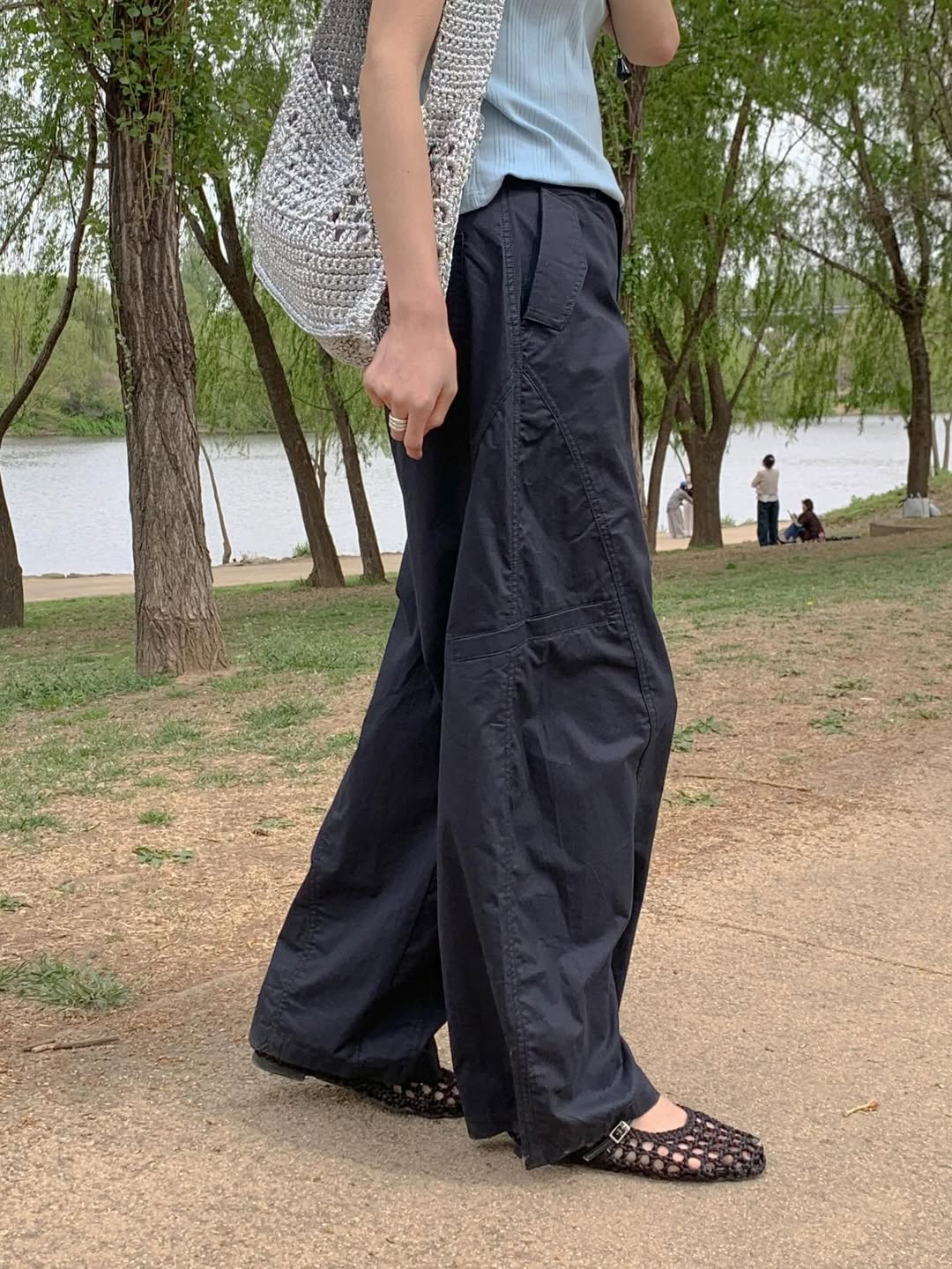 Areing Melton Cargo Wide-Leg Trousers — Multi-Pocket