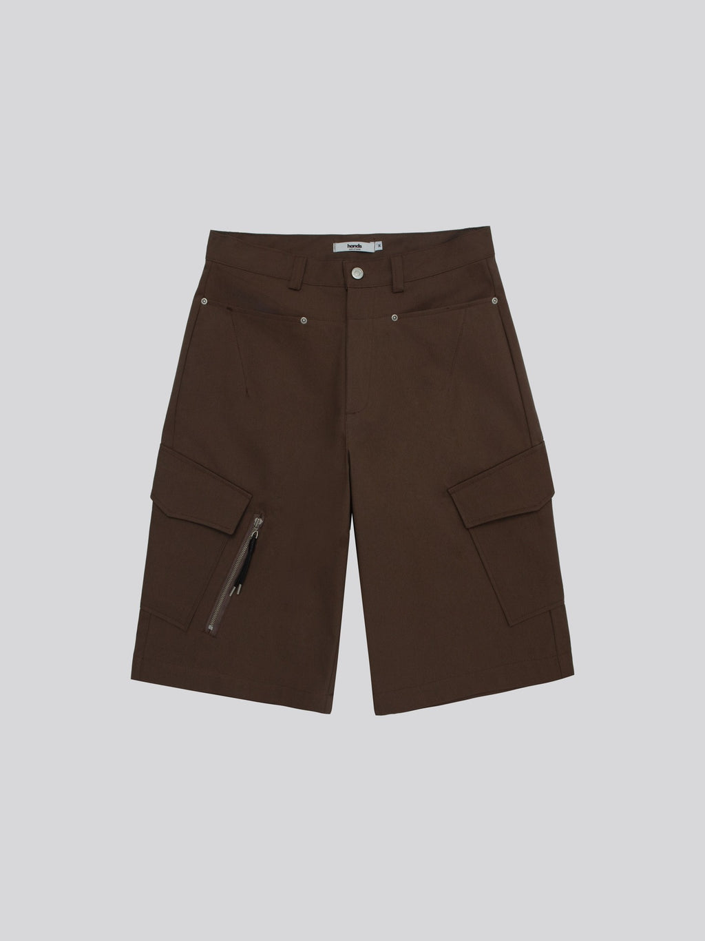 Twill Diagonal Zip Cargo Bermuda Shorts — Ivory front