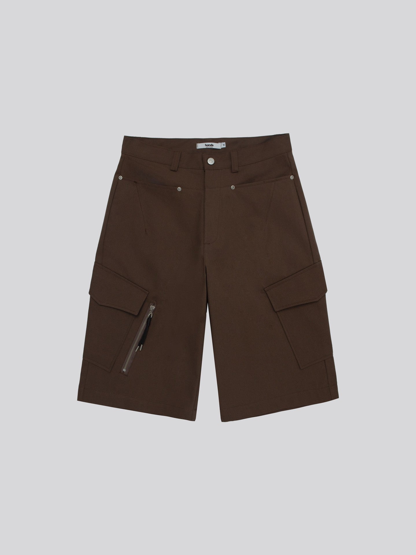 Twill Diagonal Zip Cargo Bermuda Shorts — Ivory front