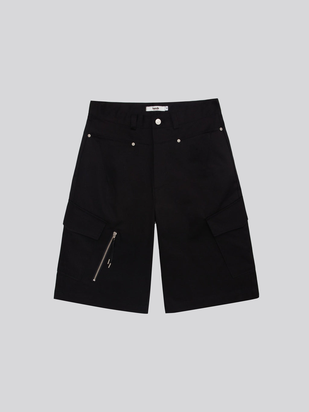 Twill Diagonal Zip Cargo Bermuda Shorts — Brown, Black, Ivory