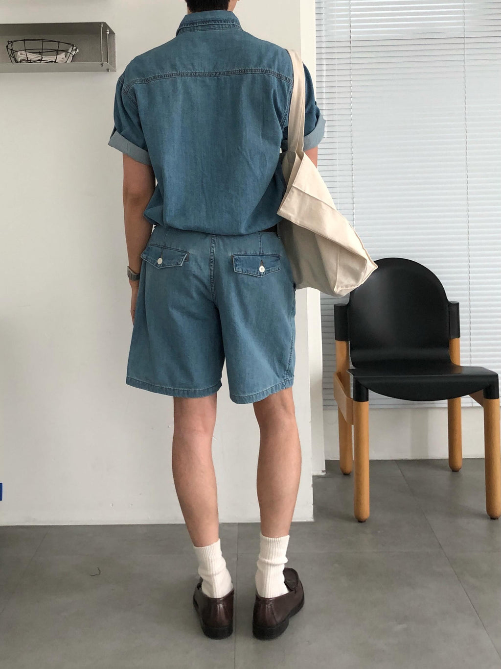Wide Bermuda Denim Shorts — Mid Blue front