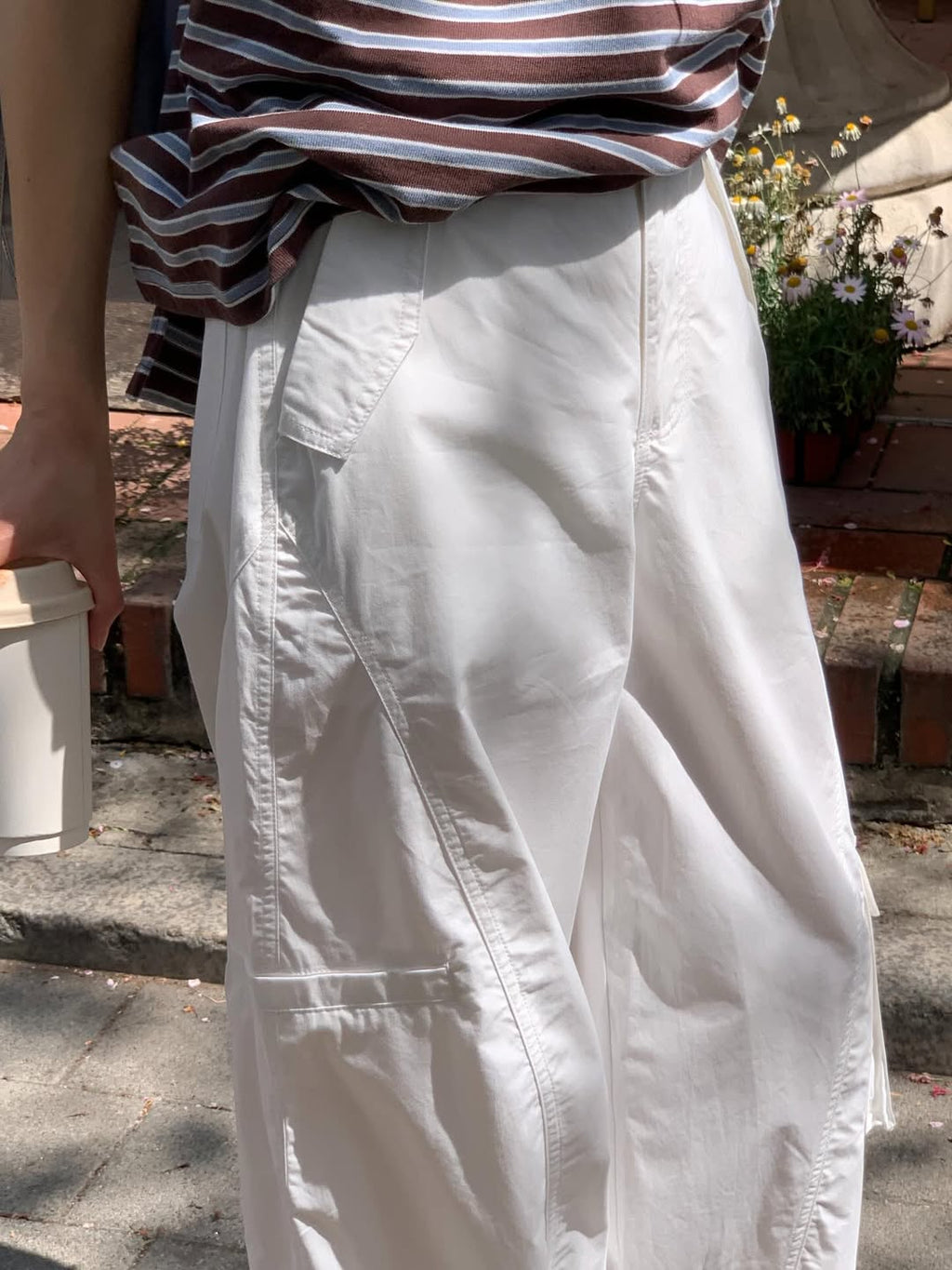 Areing Melton Cargo Wide-Leg Trousers — Multi-Pocket