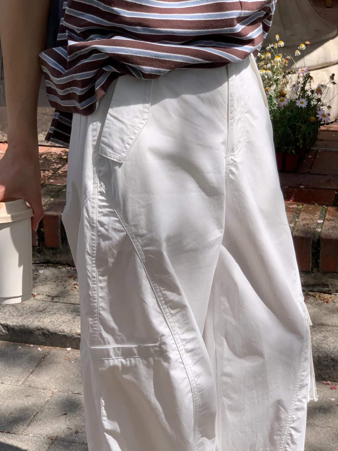 Areing Melton Cargo Wide-Leg Trousers — Multi-Pocket