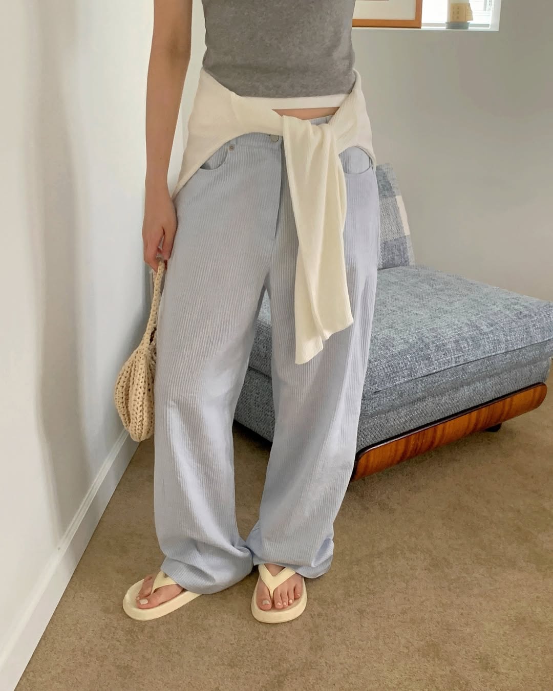 Hing9 Stripe Texture High-Waist Wide Pants