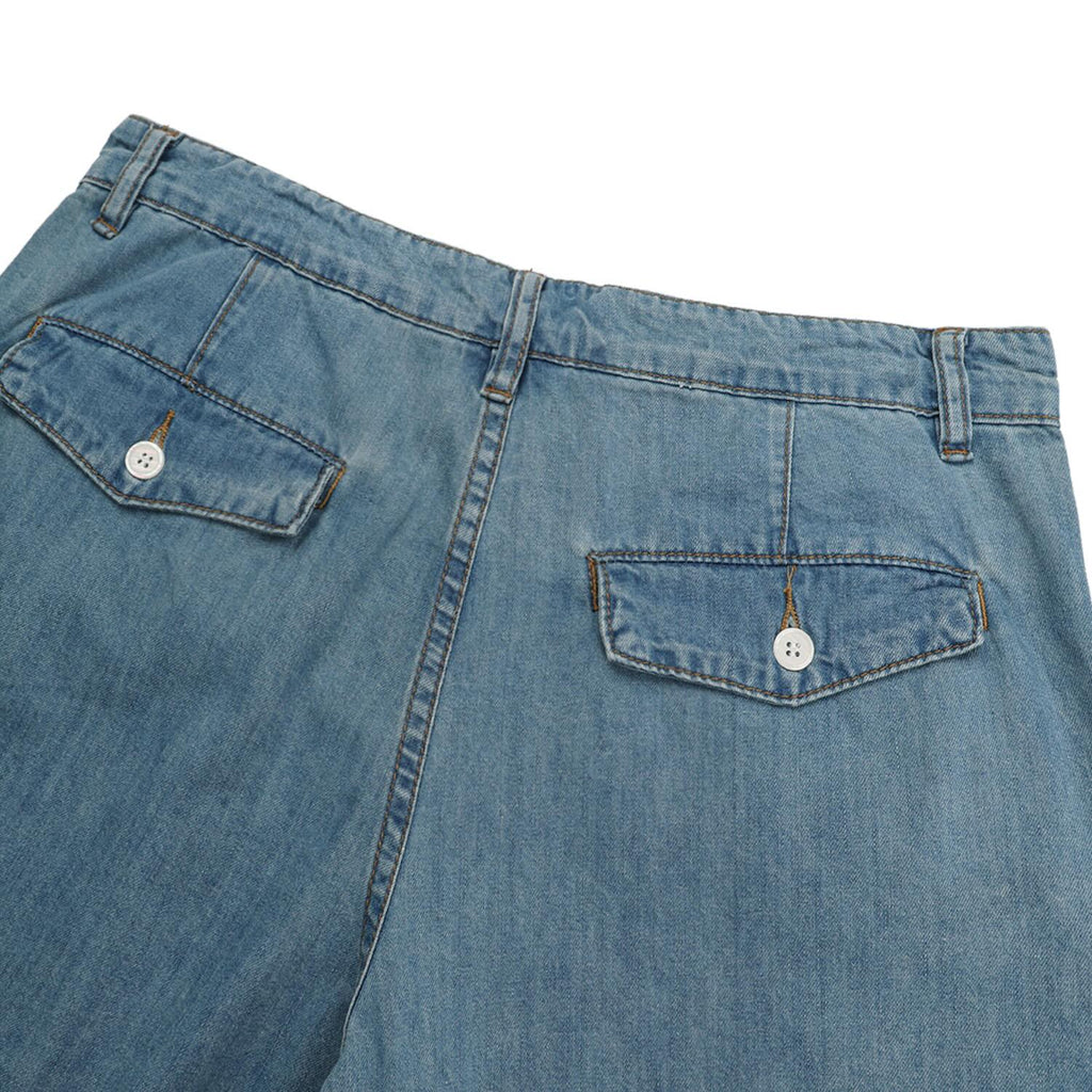Wide Bermuda Denim Shorts — Mid Blue and Black full view