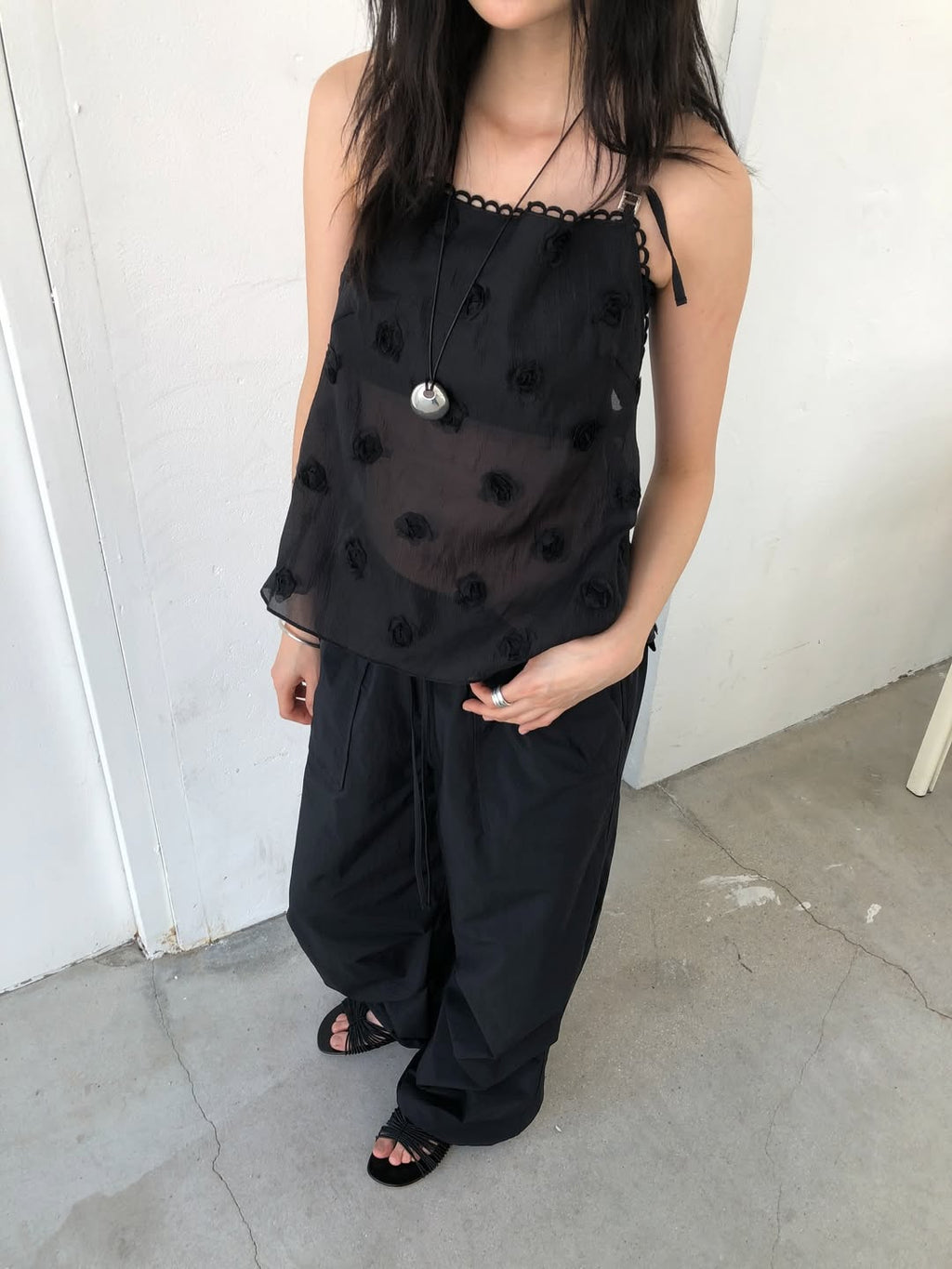Ore Sheer Flower Chiffon Bustier Top