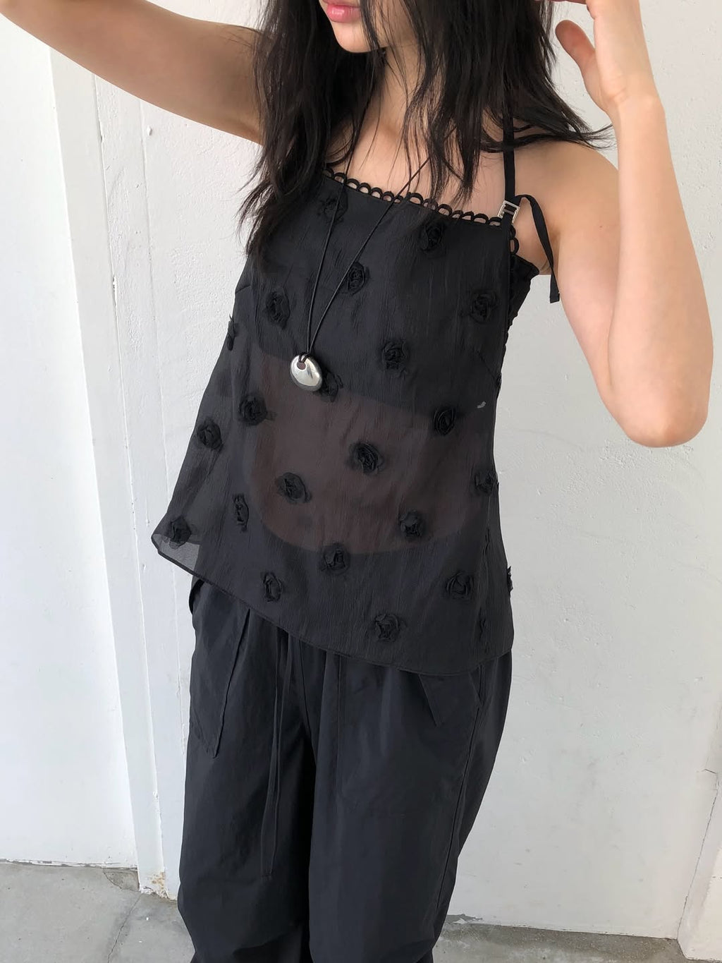 Ore Sheer Flower Chiffon Bustier Top