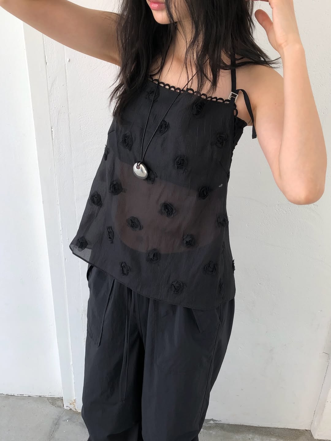 Ore Sheer Flower Chiffon Bustier Top