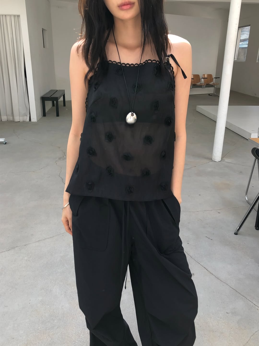 Ore Sheer Flower Chiffon Bustier Top