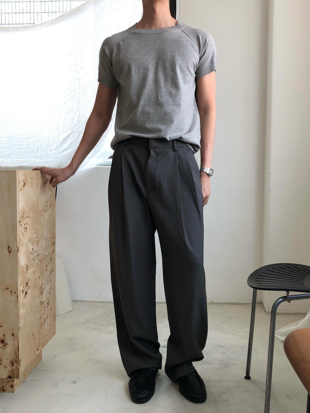 Raglan Sleeve Crew Neck Knit Tee — fabric detail