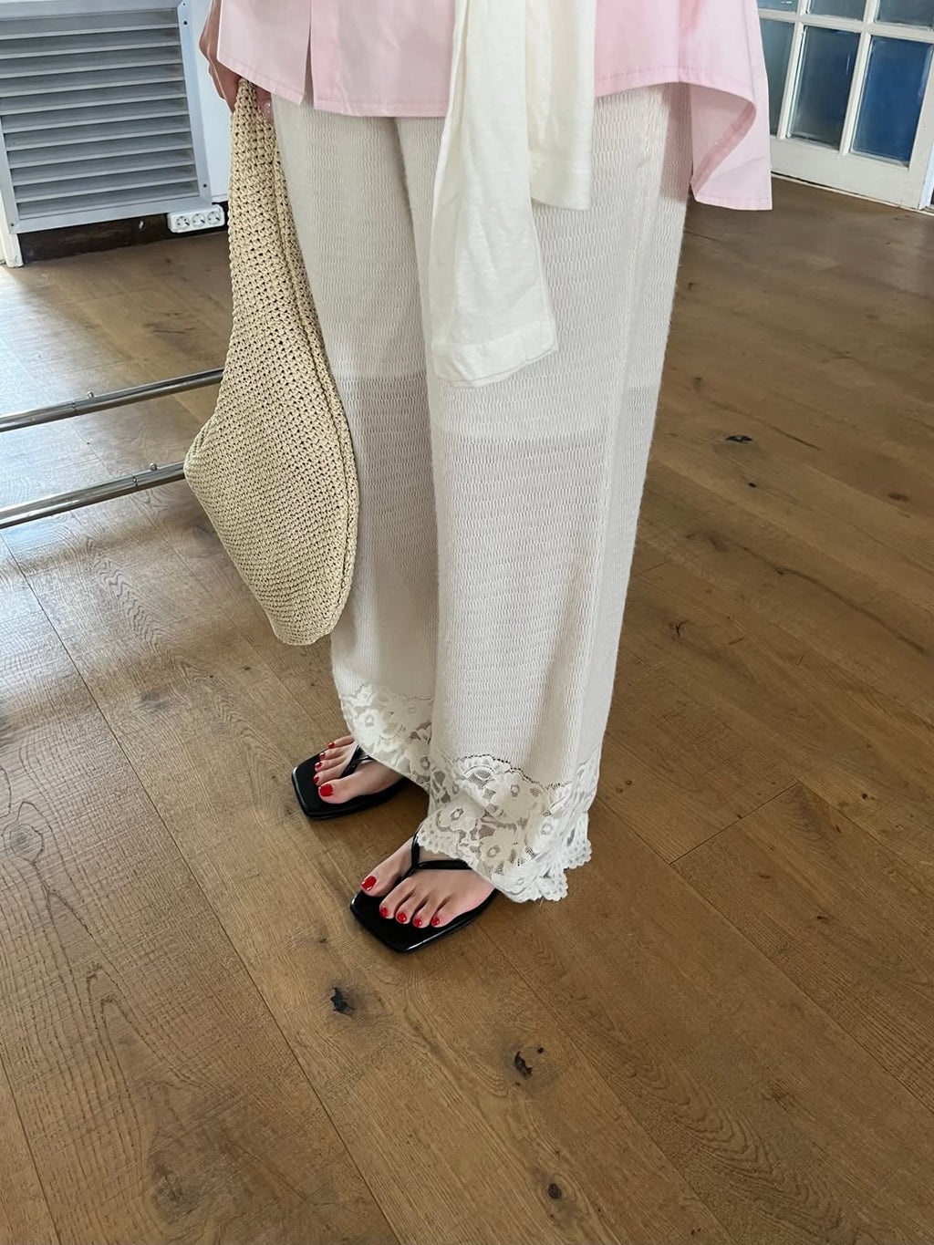 Avid Floral Lace Hem Wide Leg Pants