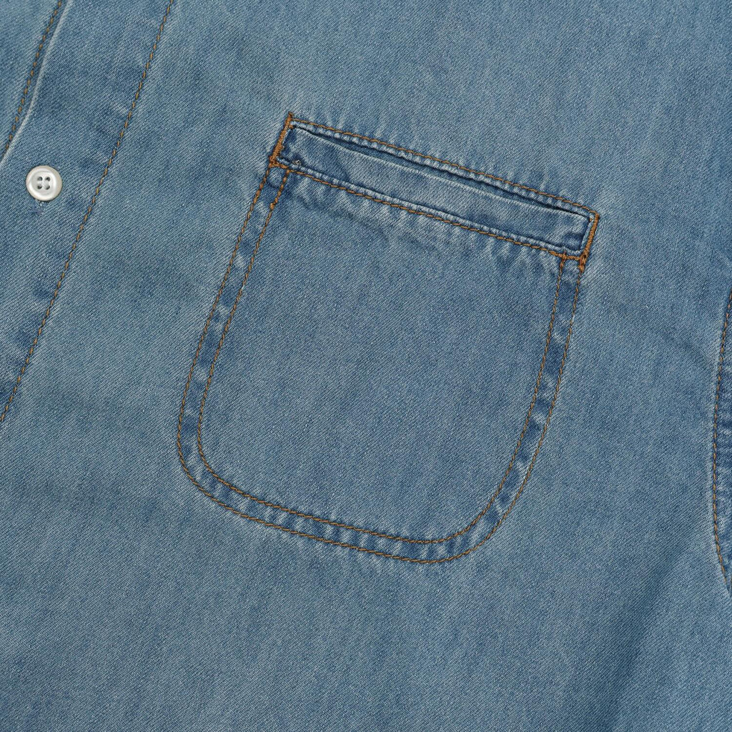 Roll-Up Sleeve Denim Shirt — button detail