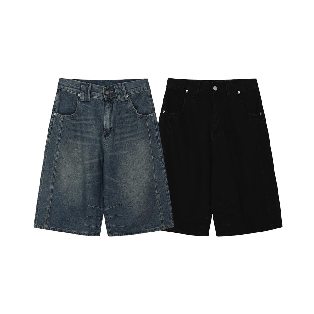 Buckle Detail Bermuda Denim Shorts — worn look