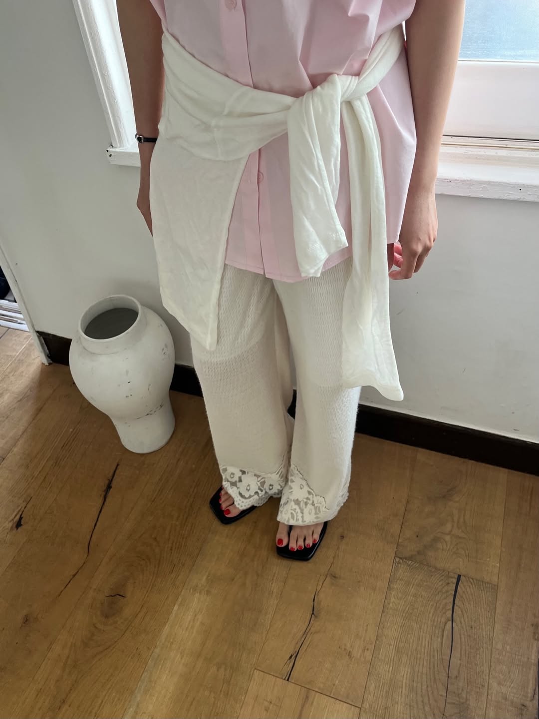 Avid Floral Lace Hem Wide Leg Pants