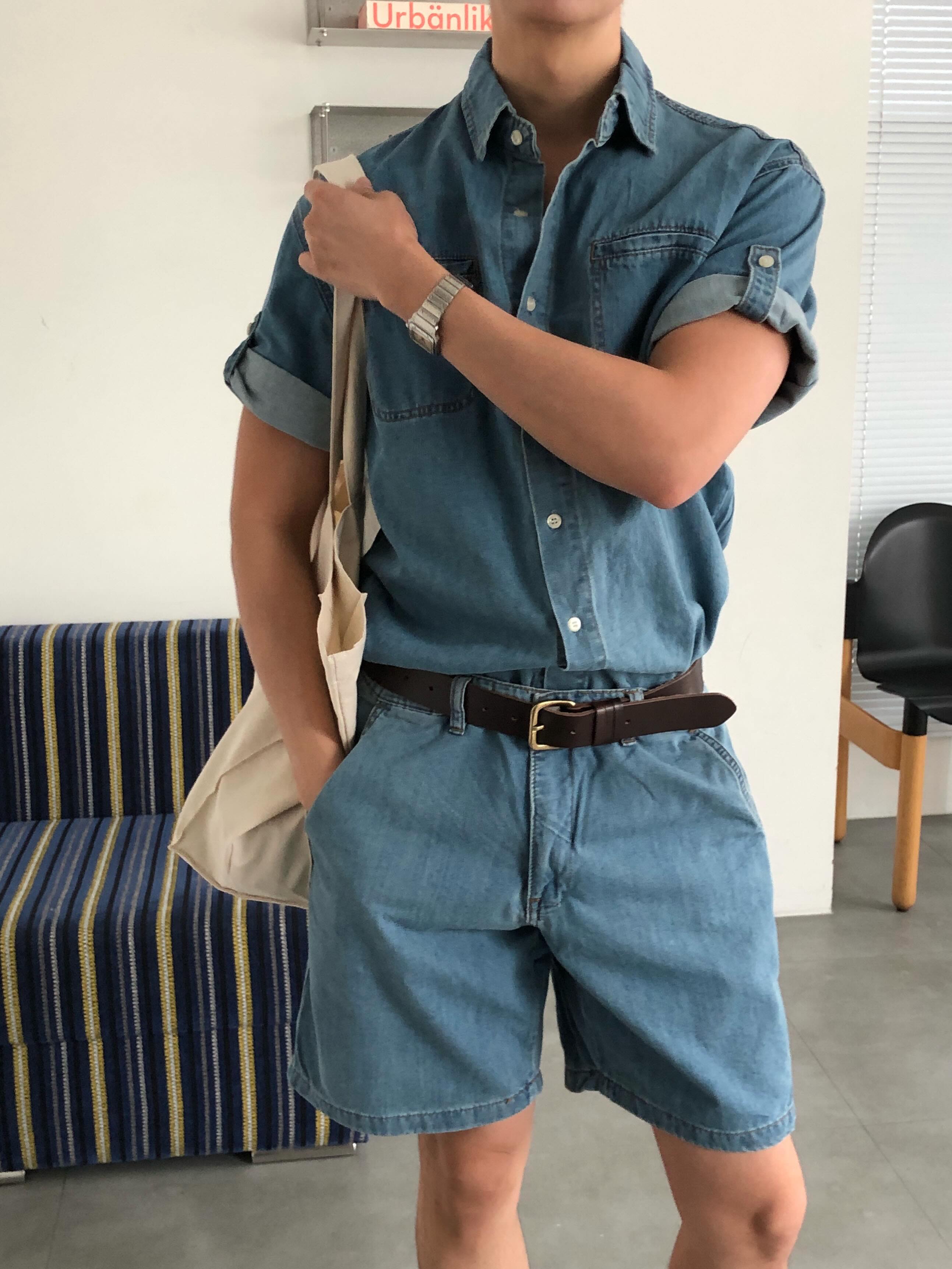 Roll-Up Sleeve Denim Shirt — sleeve roll-up detail