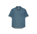 Roll-Up Sleeve Denim Shirt — Black front