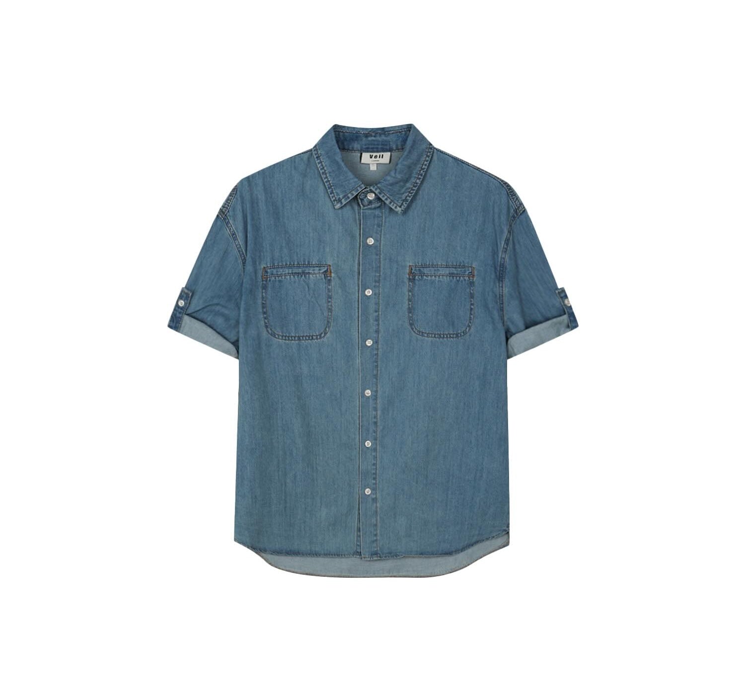 Roll-Up Sleeve Denim Shirt — Black front